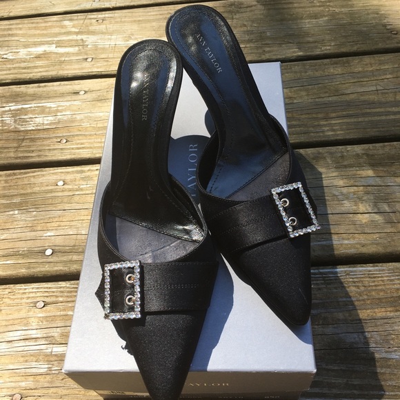 Ann Taylor Shoes - Ann Taylor Black Satin Mules